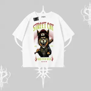 Street Cat Kedi Baskılı Oversize Tshirt