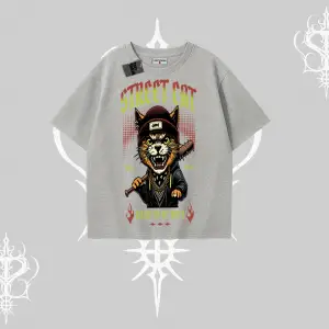 Street Cat Kedi Baskılı Oversize Tshirt