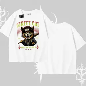 Street Cat Kedi Baskılı Oversize Tshirt