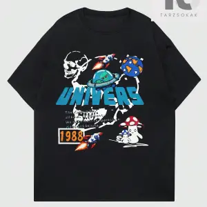 Street Life Erkek Mektup Kafatası ve Mantar Grafikli Tişört