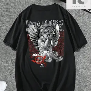 Street Life Erkek Mektup ve Ağaç Baskı Yuvarlak Yaka Tişört