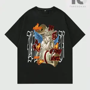 Street Life Erkek Melek Mektup Baskılı T-shirt