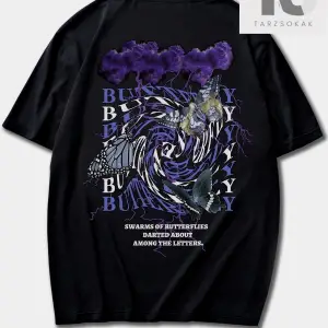 Street Life Erkek Sloganlı ve Kelebek Baskılı Tişört