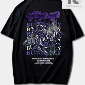 Street Life Erkek Sloganlı ve Kelebek Baskılı Tişört