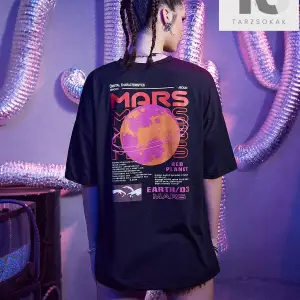 Street Life Letter Planet Grafik Büyük Boy Tişört