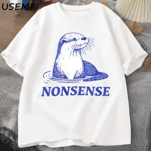 Su samuru Saçma Baskı TPamuk Tasarımcı Komik Deniz Samuru Meme Tee Vintage Y2K Hayvan 2944