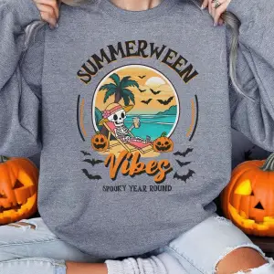 Summerween Vibes Yıl Boyunca Baskılar Cadılar Bayramı Kazak Kadın Kış Polar Hoodie Crewneck G