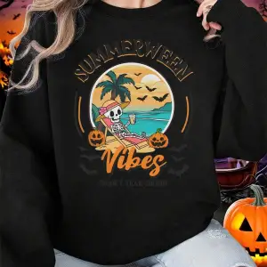 Summerween Vibes Yıl Boyunca Baskılar Cadılar Bayramı Kazak Kadın Kış Polar Hoodie Crewneck G