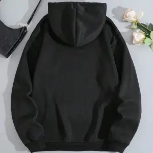 Sunflower Print Kangaroo Pocket Drawstring Hoodie Siyah