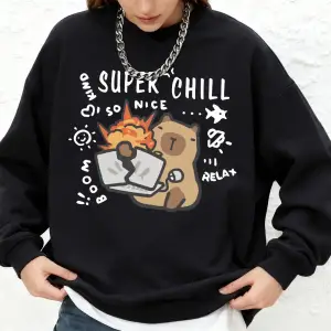 Süper Chill So Nice Relax Kedi Baskılı Sweatshirt Kadın Sonbahar Jogger Sıcak Kapüşonlu Üstle