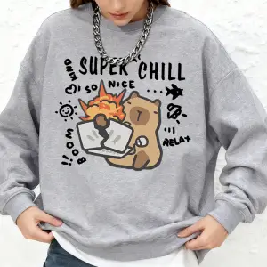 Süper Chill So Nice Relax Kedi Baskılı Sweatshirt Kadın Sonbahar Jogger Sıcak Kapüşonlu Üstle