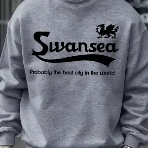 Swansea En İyi Şehir Mektup Tasarım Erkek Kazaklar Vintage Kazak Rahat Yumuşak Giyim Polar Hi