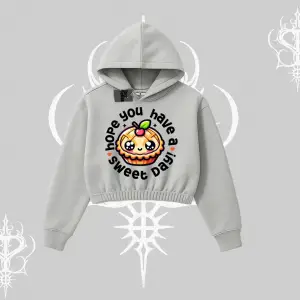 Sweet Day Cupcake Baskılı Kapşonlu Crop Sweatshirt