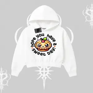 Sweet Day Cupcake Baskılı Kapşonlu Crop Sweatshirt