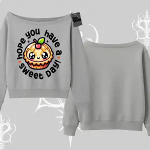 Sweet Day Cupcake Baskılı Kayık Yaka Sweatshirt