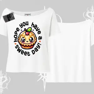 Sweet Day Cupcake Baskılı Kayık Yaka Tshirt