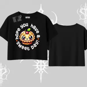 Sweet Day Cupcake Baskılı Oversize Crop Tshirt