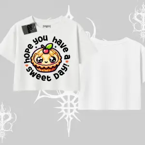 Sweet Day Cupcake Baskılı Oversize Crop Tshirt