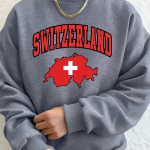Switzerland Swiss Flag Printing Men Hoodies Autumn Fleece Warm Sweatshirts Casual Loose Crewn
