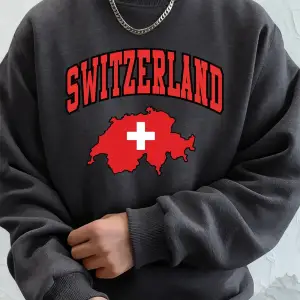 Switzerland Swiss Flag Printing Men Hoodies Autumn Fleece Warm Sweatshirts Casual Loose Crewn