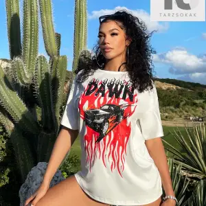 SXY Araba ve Harf Grafikli Damla Omuz Tişörtü