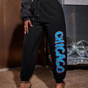 SXY Letter Graphic Drawstring Waist 4 Mevsim Eşofman