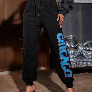 SXY Letter Graphic Drawstring Waist 4 Mevsim Eşofman