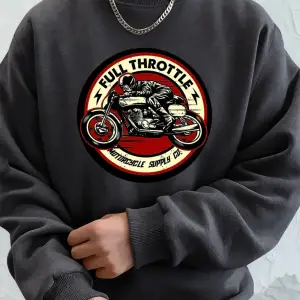 Tam Gazlı Motosiklet Baskılı Erkek Kapüşonlu Üstü Sonbahar Bisiklet Yaka Sweatshirt Temel Pol