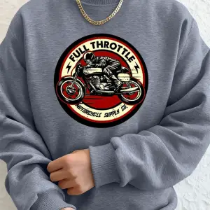 Tam Gazlı Motosiklet Baskılı Erkek Kapüşonlu Üstü Sonbahar Bisiklet Yaka Sweatshirt Temel Pol