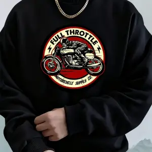 Tam Gazlı Motosiklet Baskılı Erkek Kapüşonlu Üstü Sonbahar Bisiklet Yaka Sweatshirt Temel Pol