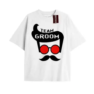 TEAM GROOM  Unisex Oversize Yazılı Tshirt BEYAZ