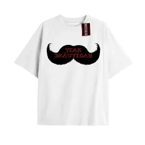 TEAN BRAUTIGAN Unisex Oversize Yazılı Tshirt BEYAZ