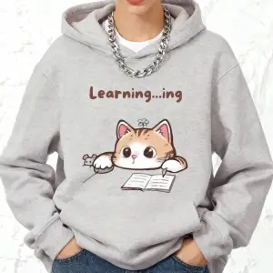 Tembel Çalışan Kedi Yaratıcı Baskılı Pamuklu Kapüşonlu Üstler Kadınlar İçin Kışlık Polar Sıca