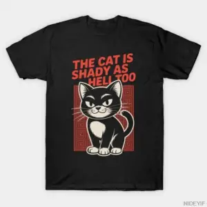 The Cat is Shady As Hell Too Erkek Kadın Tişörtü %100 Pamuklu Tişörtler Kısa Kollu Üstler 011