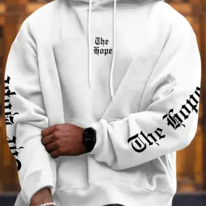 The Hope Renkli Baskılı Oversize Kapüşonlu Sweatshirt Beyaz