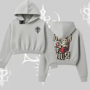 The Owner of House Kedi Arka Baskılı Kapşonlu Crop Sweatshirt