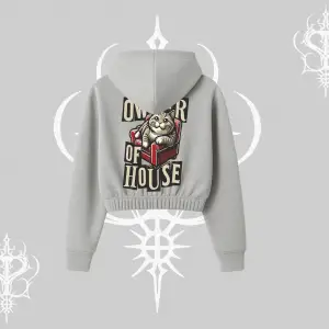The Owner of House Kedi Arka Baskılı Kapşonlu Crop Sweatshirt