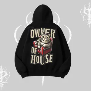 The Owner of House Kedi Arka Baskılı Kapşonlu Sweatshirt