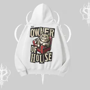 The Owner of House Kedi Arka Baskılı Kapşonlu Sweatshirt