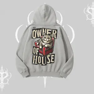 The Owner of House Kedi Arka Baskılı Kapşonlu Sweatshirt