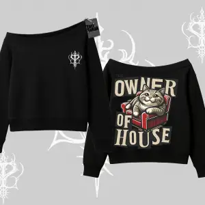 The Owner of House Kedi Arka Baskılı Kayık Yaka Sweatshirt