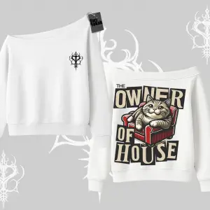 The Owner of House Kedi Arka Baskılı Kayık Yaka Sweatshirt