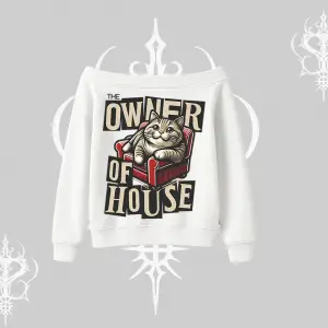 The Owner of House Kedi Arka Baskılı Kayık Yaka Sweatshirt