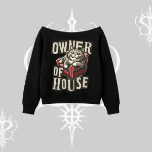 The Owner of House Kedi Arka Baskılı Kayık Yaka Sweatshirt