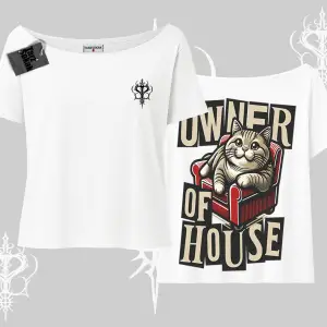 The Owner of House Kedi Arka Baskılı Kayık Yaka Tshirt