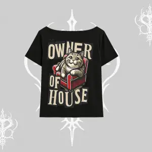 The Owner of House Kedi Arka Baskılı Kayık Yaka Tshirt