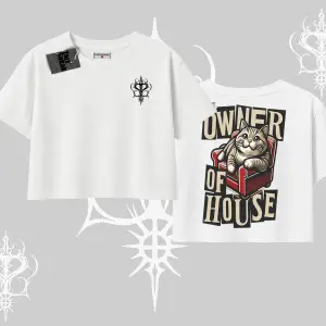 The Owner of House Kedi Arka Baskılı Oversize Crop Tshirt