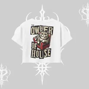 The Owner of House Kedi Arka Baskılı Oversize Crop Tshirt
