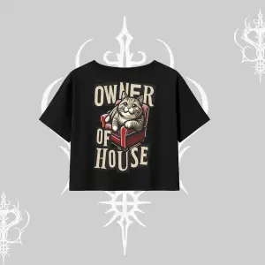 The Owner of House Kedi Arka Baskılı Oversize Crop Tshirt