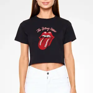 The Rolling Stones Logo Siyah Crop Top Tişört